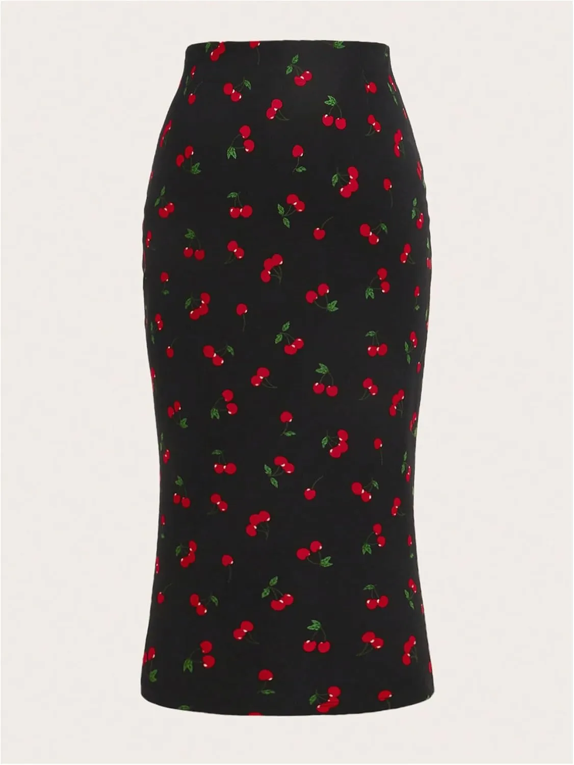 MakeMeChic Women's Plus Size Cherry Long Skirt Drawstring Ruched Split Bodycon Summer Skirts