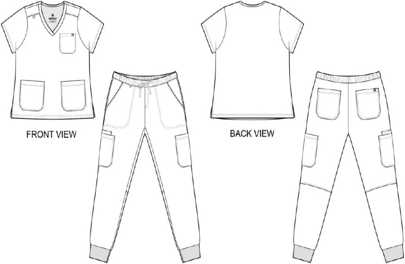 M&M SCRUBS Women's Essential Jogger Scrub Set Nursing Uniform 10 Pockets Stretch Scrub Top and Pant