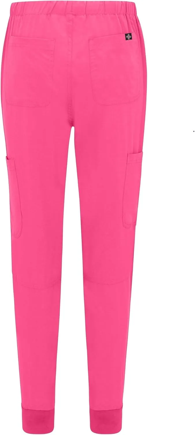 M&M SCRUBS Women's Essential Jogger Scrub Set Nursing Uniform 10 Pockets Stretch Scrub Top and Pant