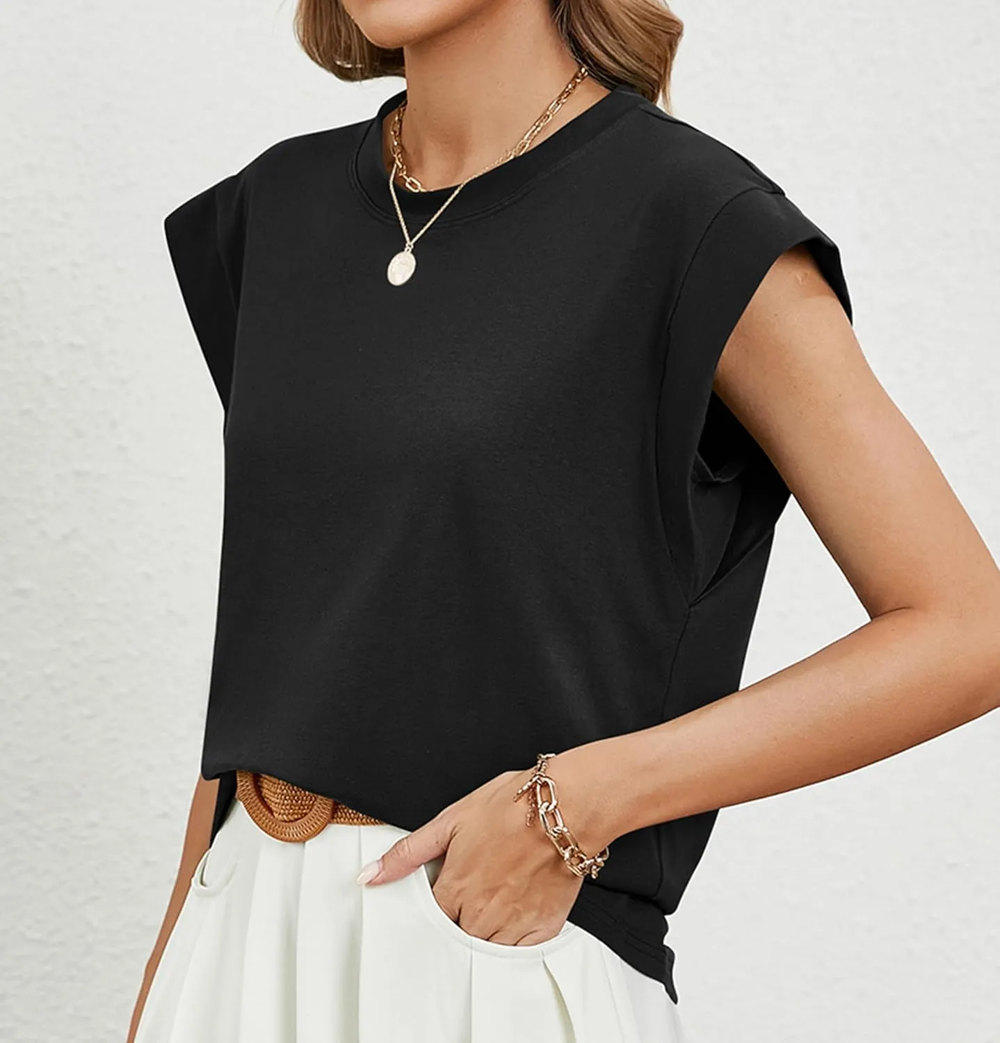 Mansy 2 Pack Cap Sleeve Tops for Women Summer Sleeveless Tank Top Basic Crew Neck Casual Loose Fit 2024 Fashion Shirts