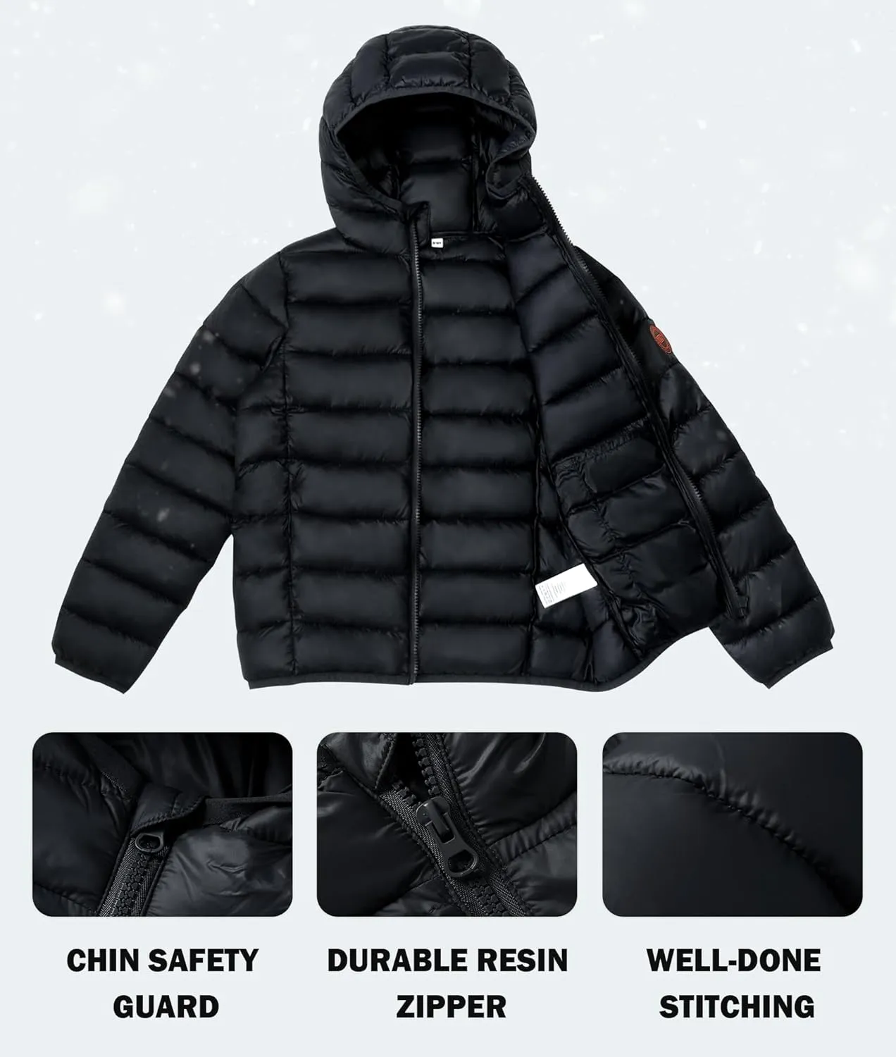 maoo garden Girls Boys Winter Puffer Jacket Big Kids Faux-Down Lightweight Packable Water-Resistant Coat