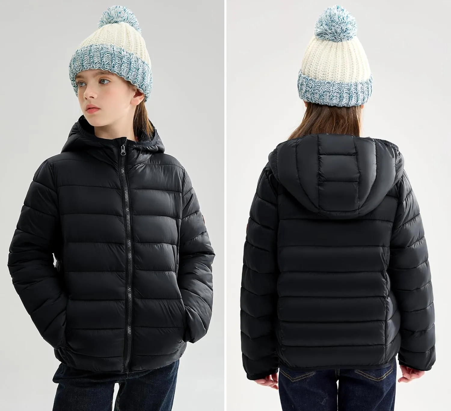 maoo garden Girls Boys Winter Puffer Jacket Big Kids Faux-Down Lightweight Packable Water-Resistant Coat