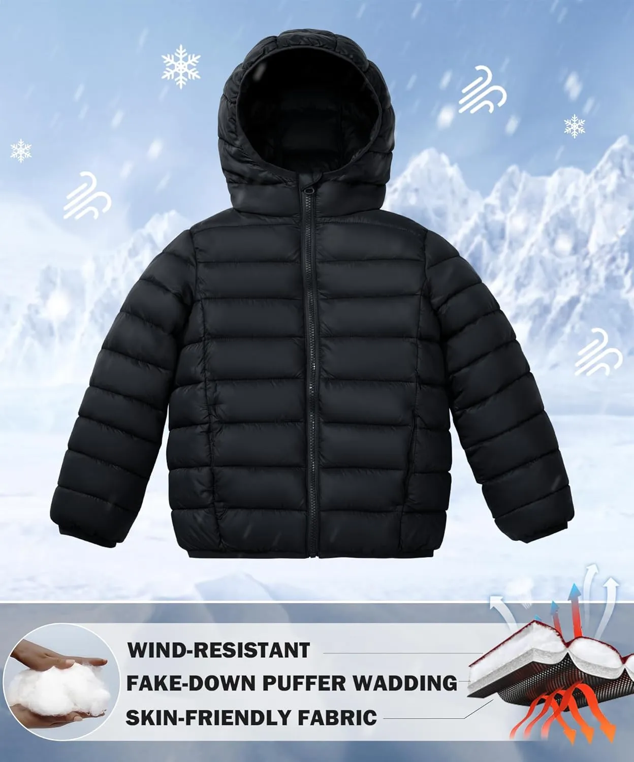 maoo garden Girls Boys Winter Puffer Jacket Big Kids Faux-Down Lightweight Packable Water-Resistant Coat