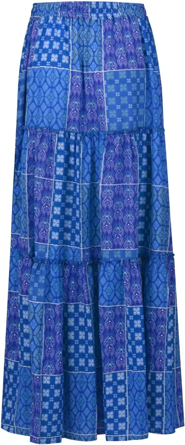 Maxi Boho Skirts for Women 2025 Drawstring High Waisted Tiered Flowy Long Skirt Casual Bohemian A-Line Beach Skirt