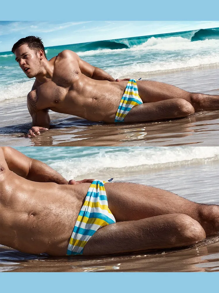 Men Casual Stripe Quick Drying Swim Briefs