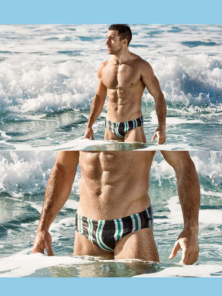 Men Casual Stripe Quick Drying Swim Briefs