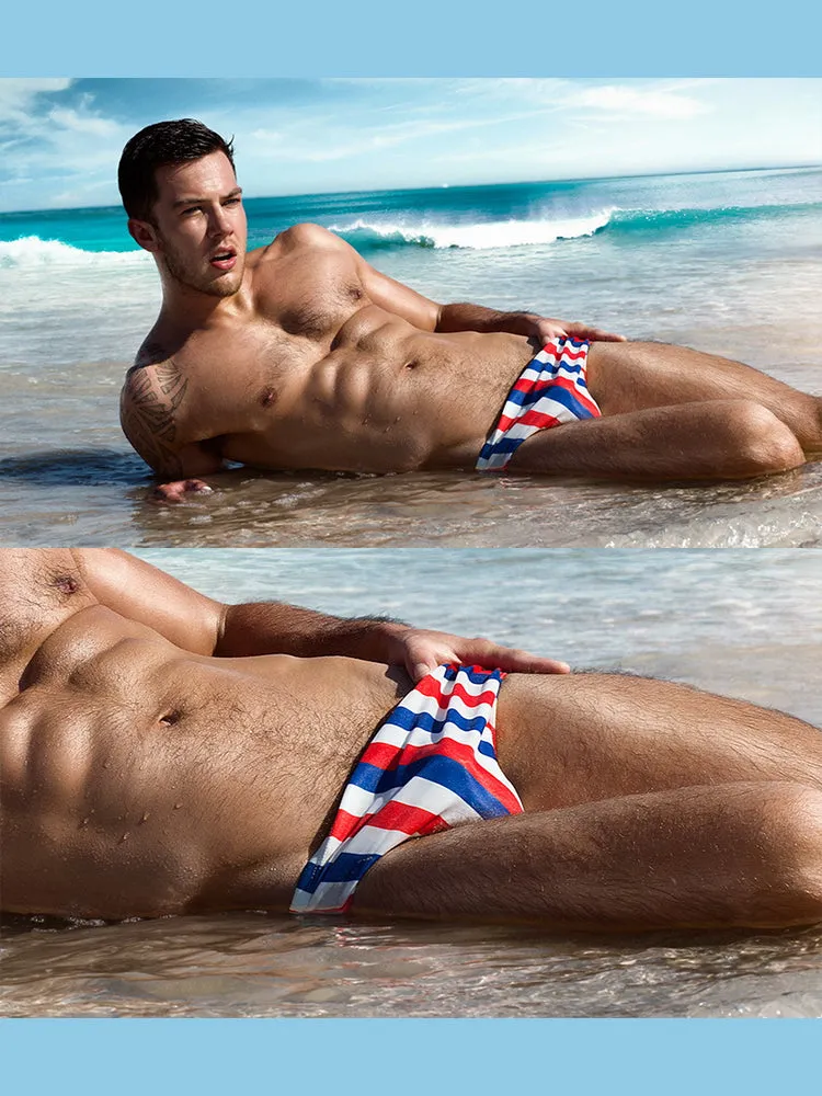 Men Casual Stripe Quick Drying Swim Briefs