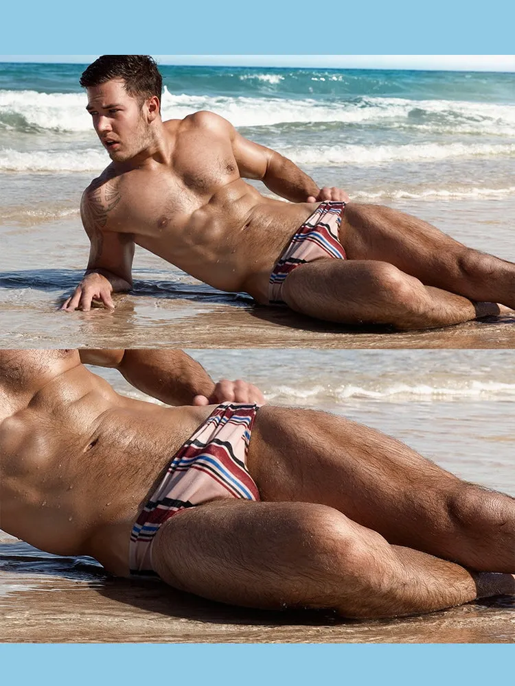 Men Casual Stripe Quick Drying Swim Briefs