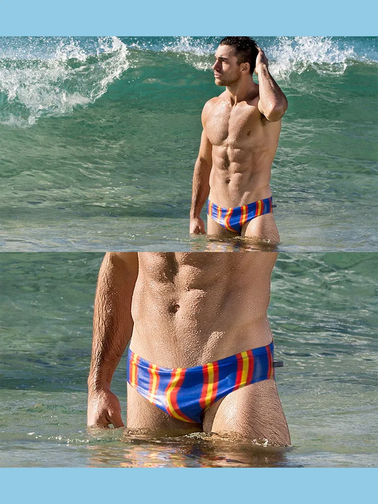 Men Casual Stripe Quick Drying Swim Briefs