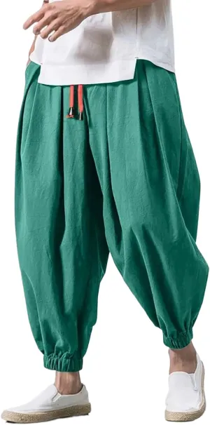 Men Loose Harem Pants Autumn Chinese Linen Sweatpants Casual Trousers Male