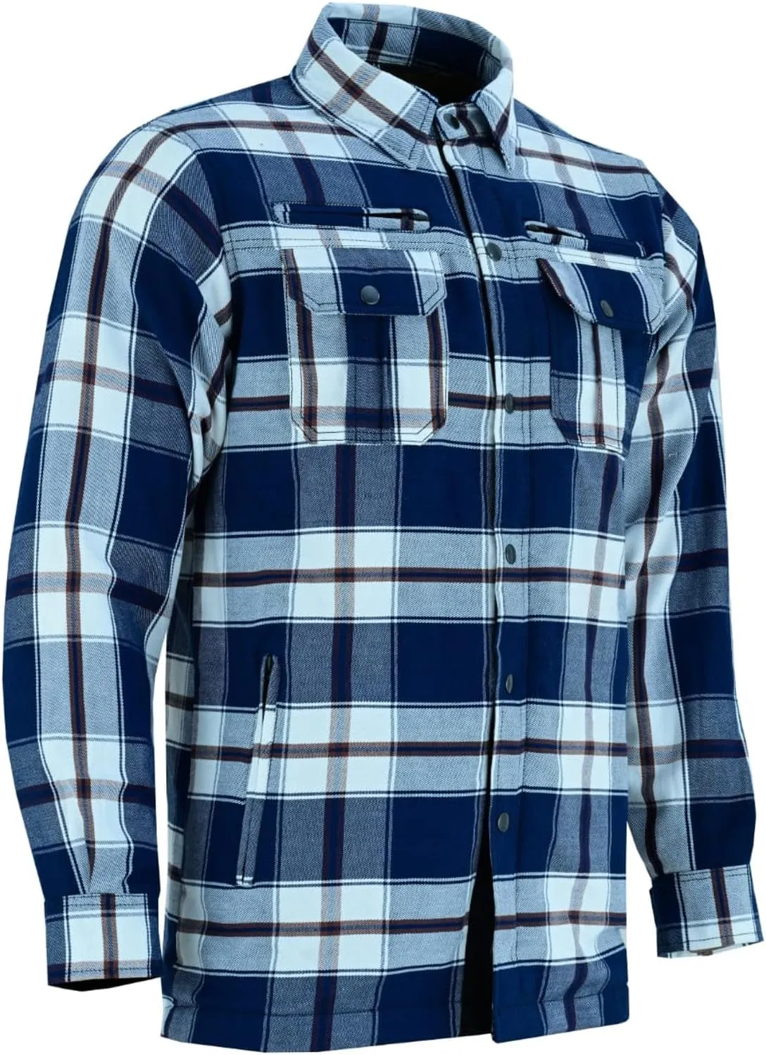 Mens Armored Checkered Flannel Biker Shirt, Multiple Waterproof Storage Pockets CE Approved Armor Reinforced Water Resistant