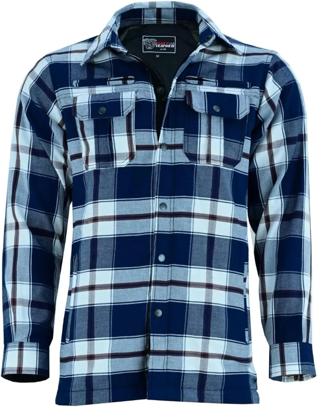 Mens Armored Checkered Flannel Biker Shirt, Multiple Waterproof Storage Pockets CE Approved Armor Reinforced Water Resistant