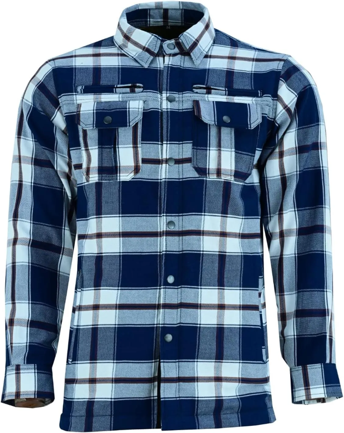 Mens Armored Checkered Flannel Biker Shirt, Multiple Waterproof Storage Pockets CE Approved Armor Reinforced Water Resistant
