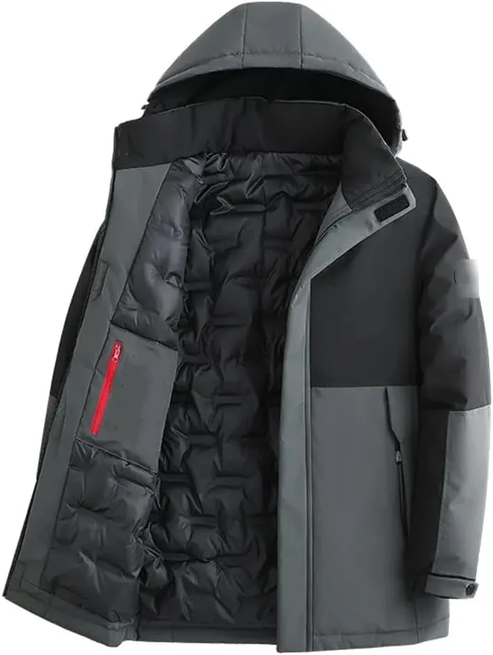 Men's Autumn Winter Casual Hooded Cotton-Padded Jackets Hat Removable Down Coat Outwear Thick Warm Parkas
