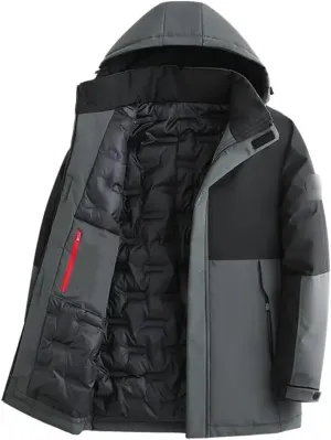 Men's Autumn Winter Casual Hooded Cotton-Padded Jackets Hat Removable Down Coat Outwear Thick Warm Parkas