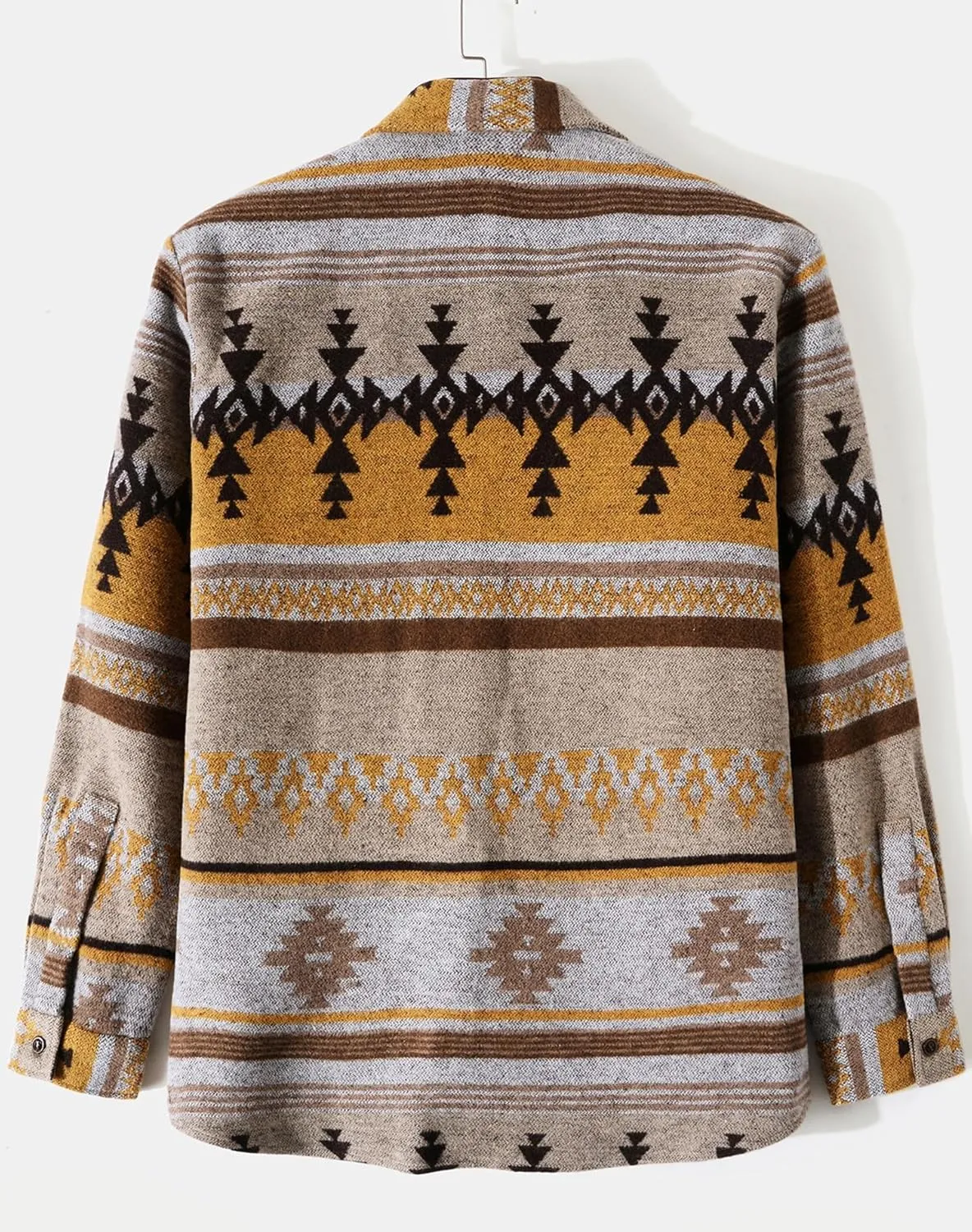 Men's Aztec Print Shacket Long Sleeve Button Up Woolen Shirt Jacket