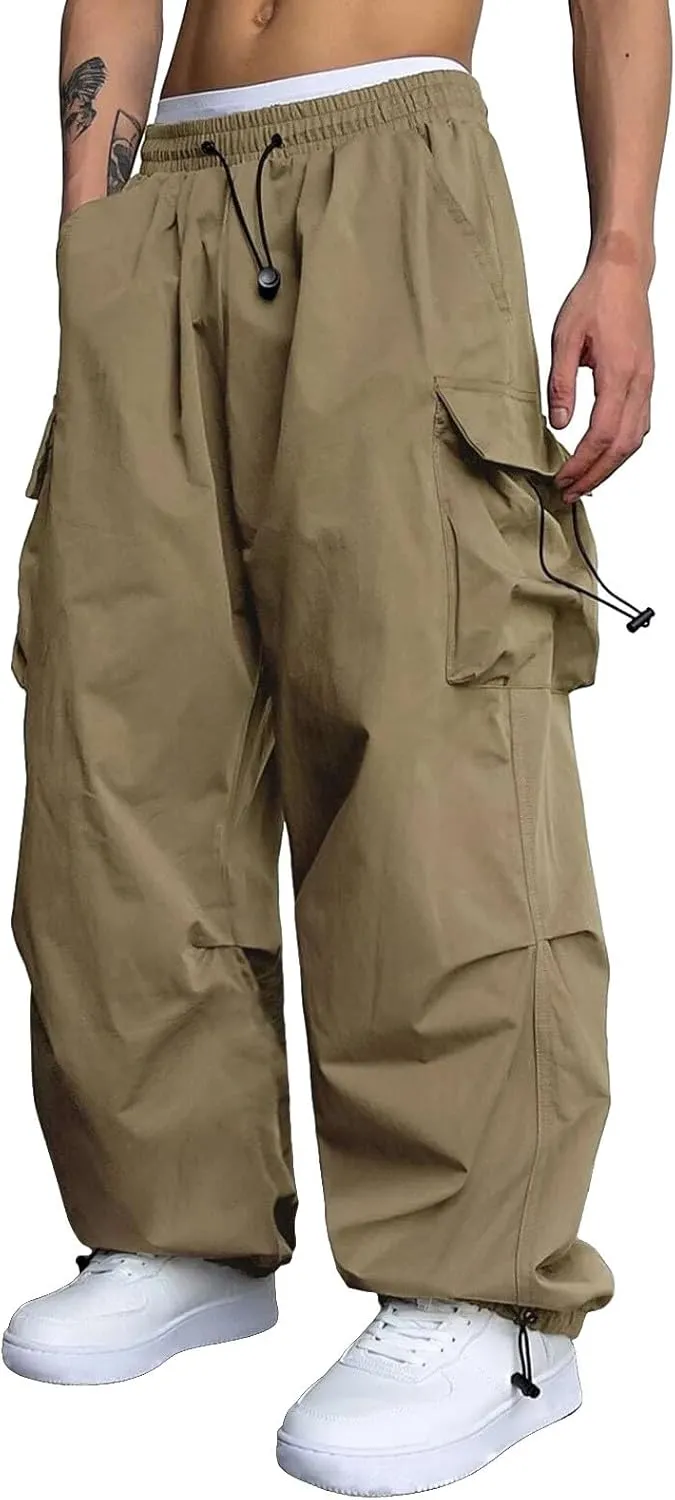 Mens Baggy Cargo Pants, Parachute Pants Causal Loose Fit Joggers, Trendy Harem Pants, Hip Hop Streetwear with Pockets