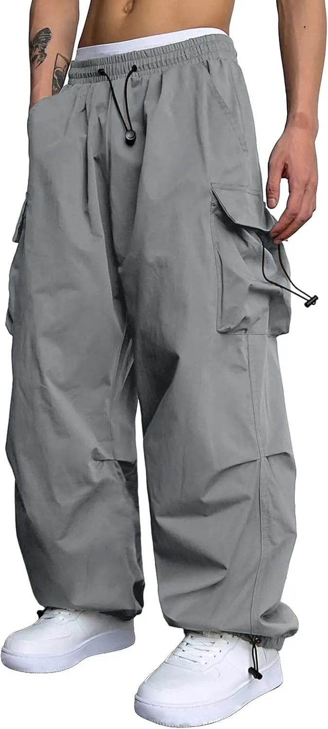 Mens Baggy Cargo Pants, Parachute Pants Causal Loose Fit Joggers, Trendy Harem Pants, Hip Hop Streetwear with Pockets