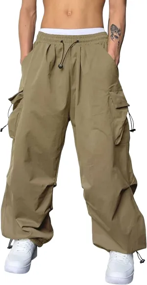 Mens Baggy Cargo Pants, Parachute Pants Causal Loose Fit Joggers, Trendy Harem Pants, Hip Hop Streetwear with Pockets