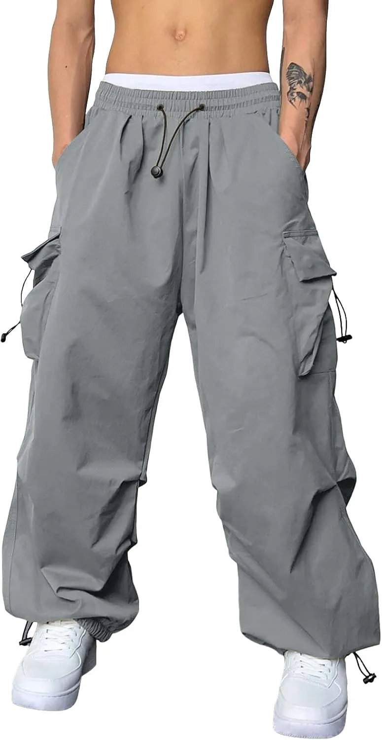 Mens Baggy Cargo Pants, Parachute Pants Causal Loose Fit Joggers, Trendy Harem Pants, Hip Hop Streetwear with Pockets