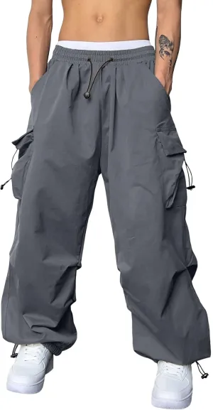 Mens Baggy Cargo Pants, Parachute Pants Causal Loose Fit Joggers, Trendy Harem Pants, Hip Hop Streetwear with Pockets