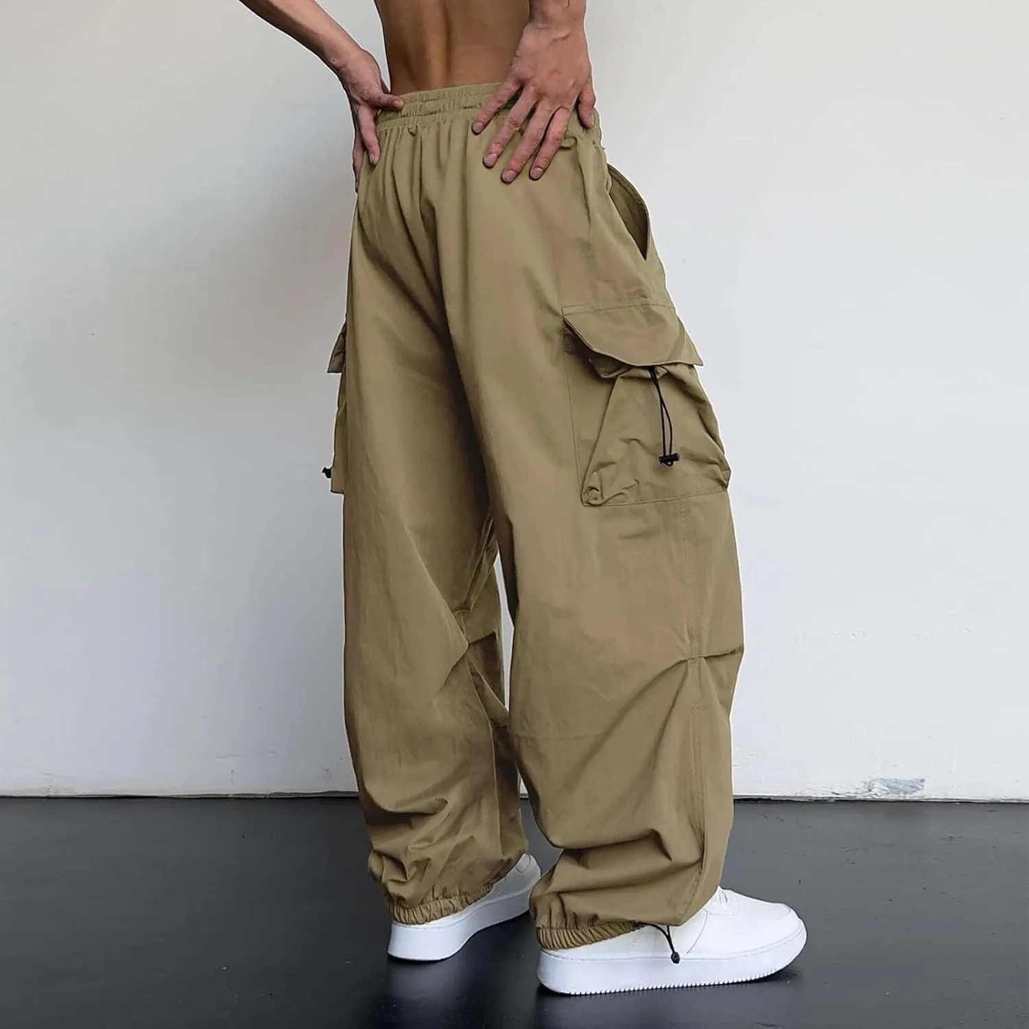 Mens Baggy Cargo Pants, Parachute Pants Causal Loose Fit Joggers, Trendy Harem Pants, Hip Hop Streetwear with Pockets