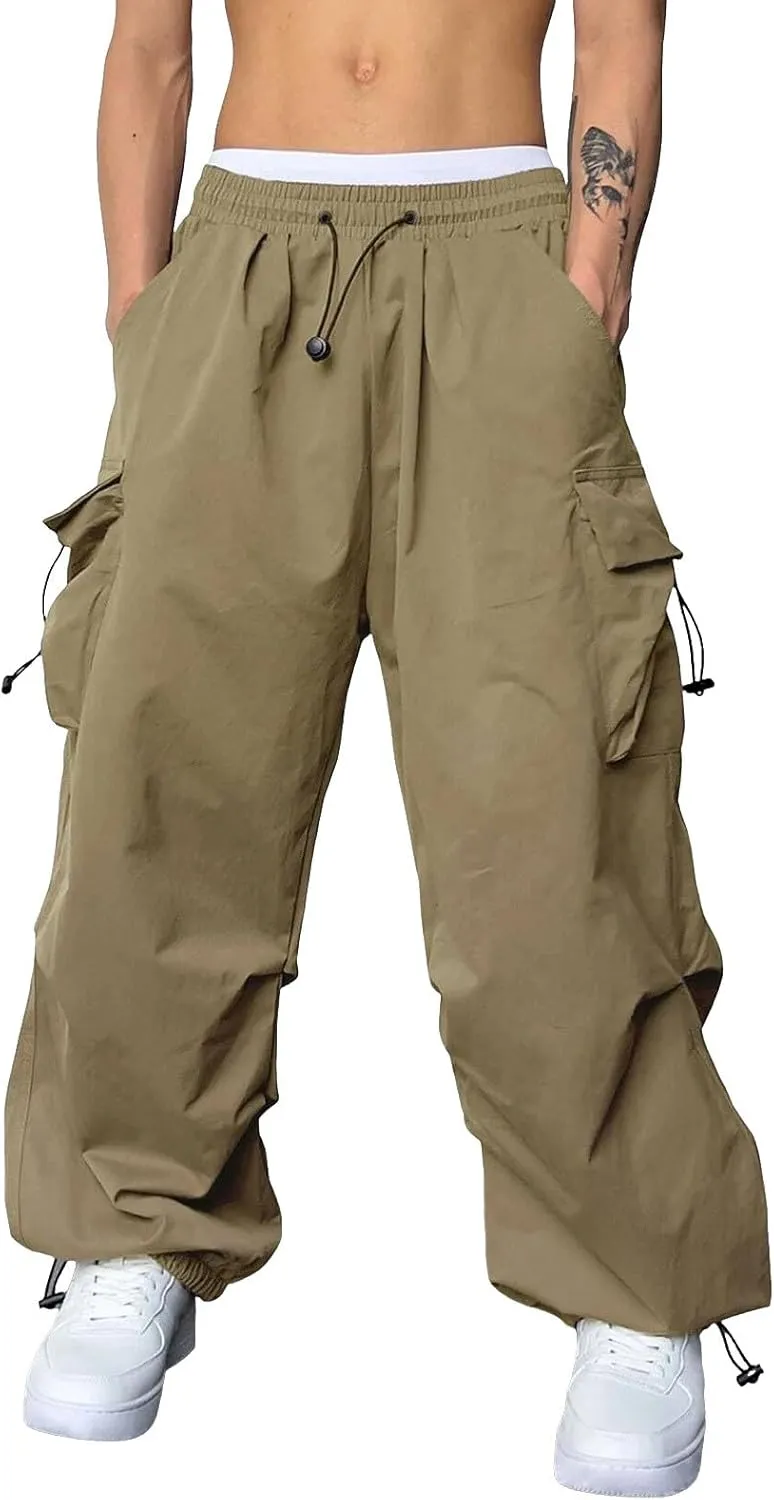 Mens Baggy Cargo Pants, Parachute Pants Causal Loose Fit Joggers, Trendy Harem Pants, Hip Hop Streetwear with Pockets