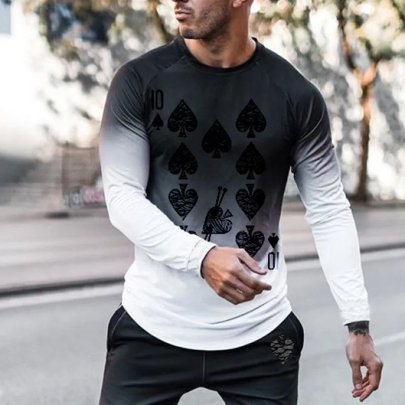 Men'S Black And White Gradient Long Sleeve Fashion Two-Piece Suit