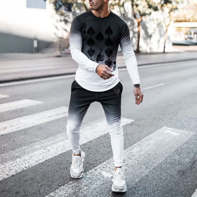 Men'S Black And White Gradient Long Sleeve Fashion Two-Piece Suit