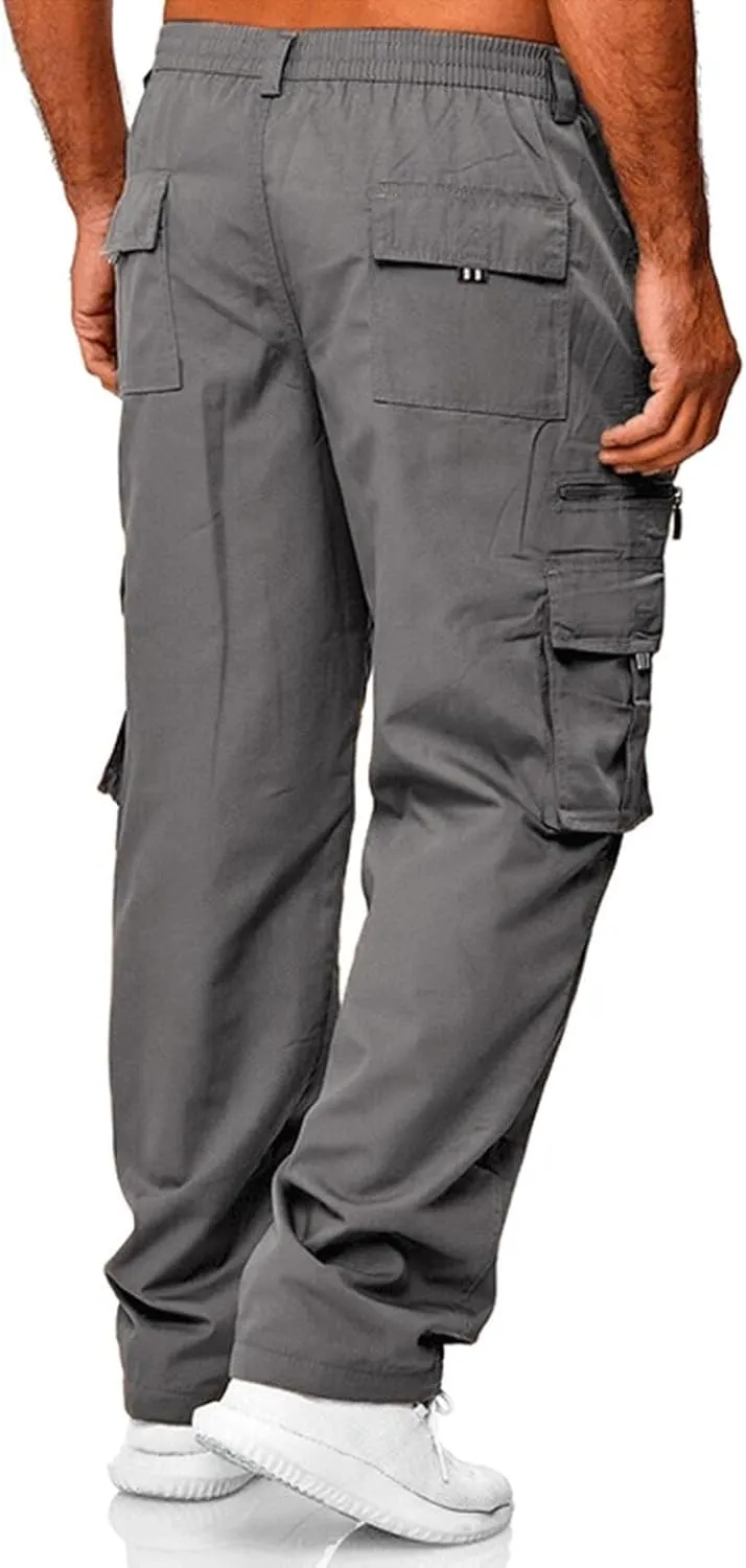 Mens Cargo Pants, Fleece Casual Cotton Jogger Multi Pockets Outdoor Sports Hiking Work Sweatpants, Capris Pants for Men