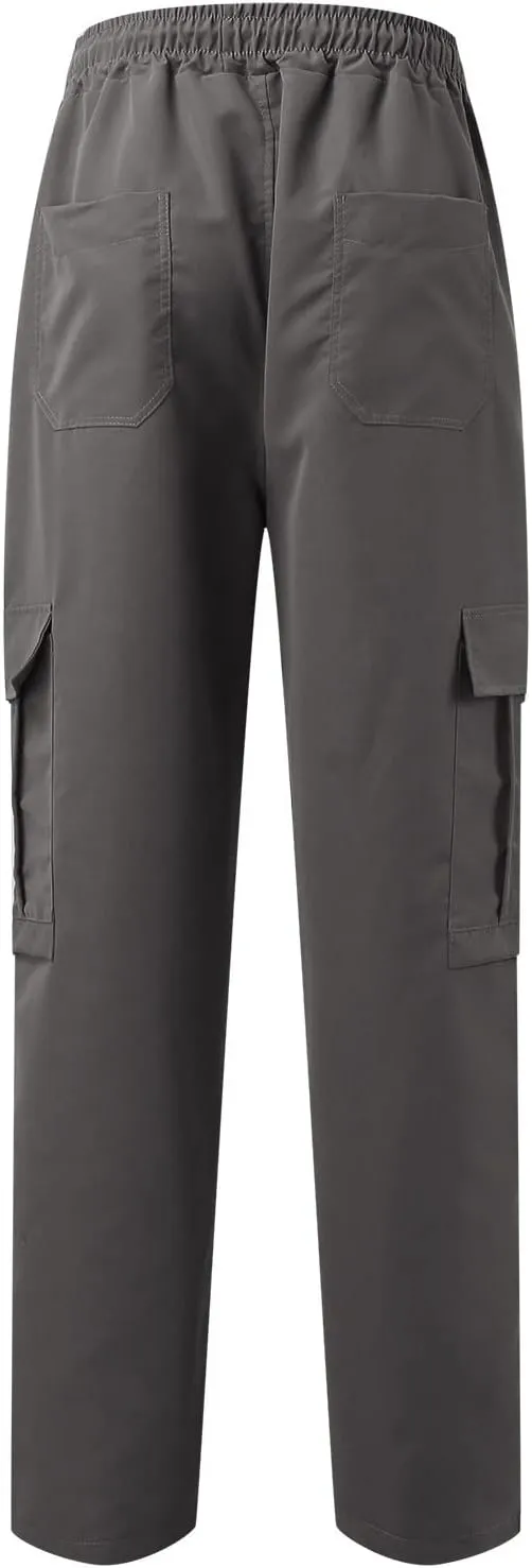 Men's Casual Cargo Pants, Elastic Waist Drawstring Joggers, Outdoor Tapered Sweatpants for Men Multi Pockets