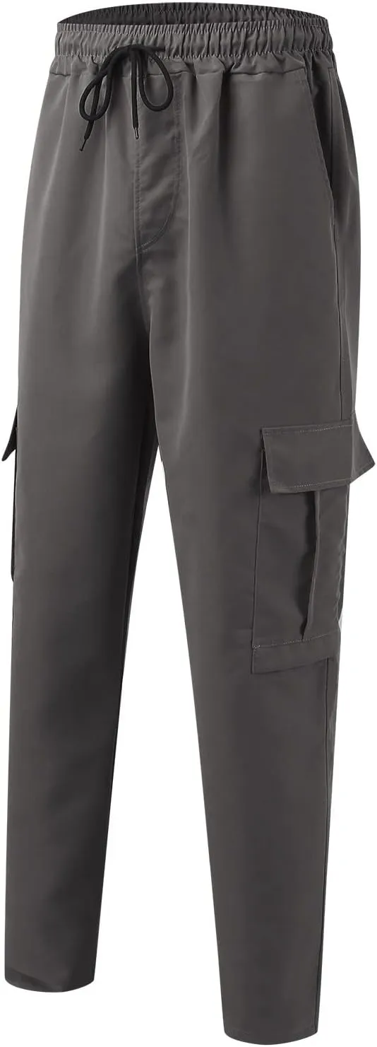 Men's Casual Cargo Pants, Elastic Waist Drawstring Joggers, Outdoor Tapered Sweatpants for Men Multi Pockets