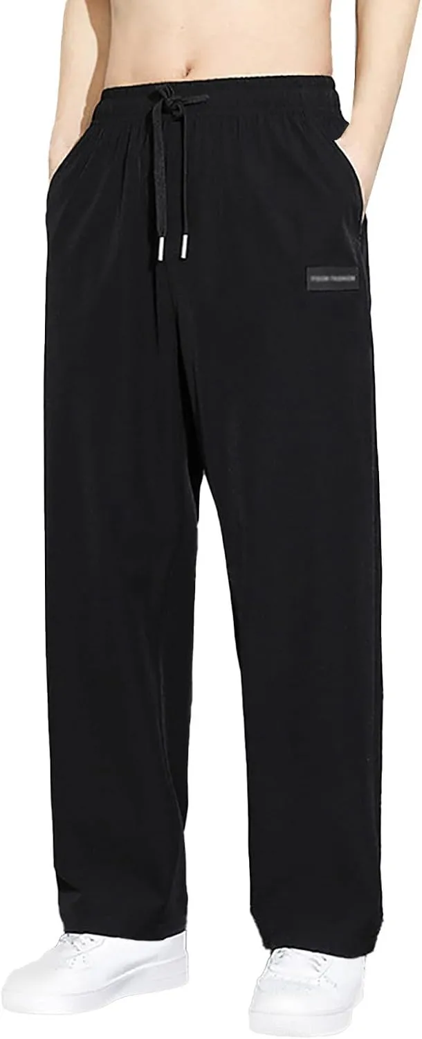 Men's Casual Corduroy Pants, Drawstring Elastic Waist Fashion Loose Fit Pants for Men, Lace Up Pocket Trousers