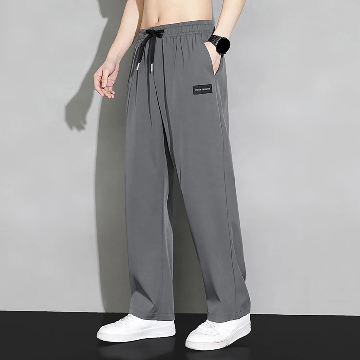 Men's Casual Corduroy Pants, Drawstring Elastic Waist Fashion Loose Fit Pants for Men, Lace Up Pocket Trousers