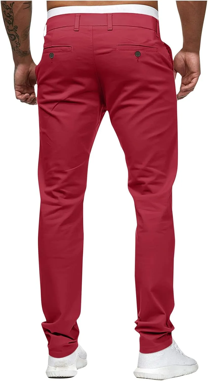 Men's Casual Slim Pants Solid Color Mid Trousers Fashion Joggers Sports Pants Hiking Trousers Gym Sweatpants