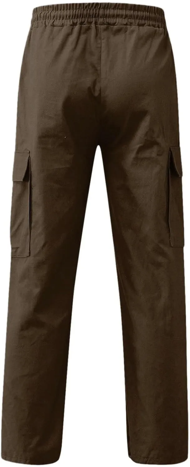Men's Causal Cargo Pants Solid Color Multi Pockets Straight Leg Trousers Loose Fit Hiking Joggers Sport Pants