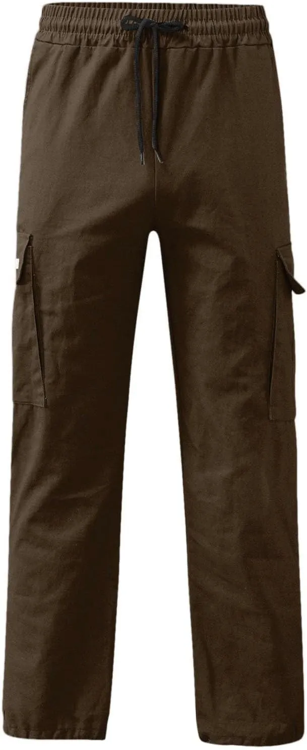 Men's Causal Cargo Pants Solid Color Multi Pockets Straight Leg Trousers Loose Fit Hiking Joggers Sport Pants