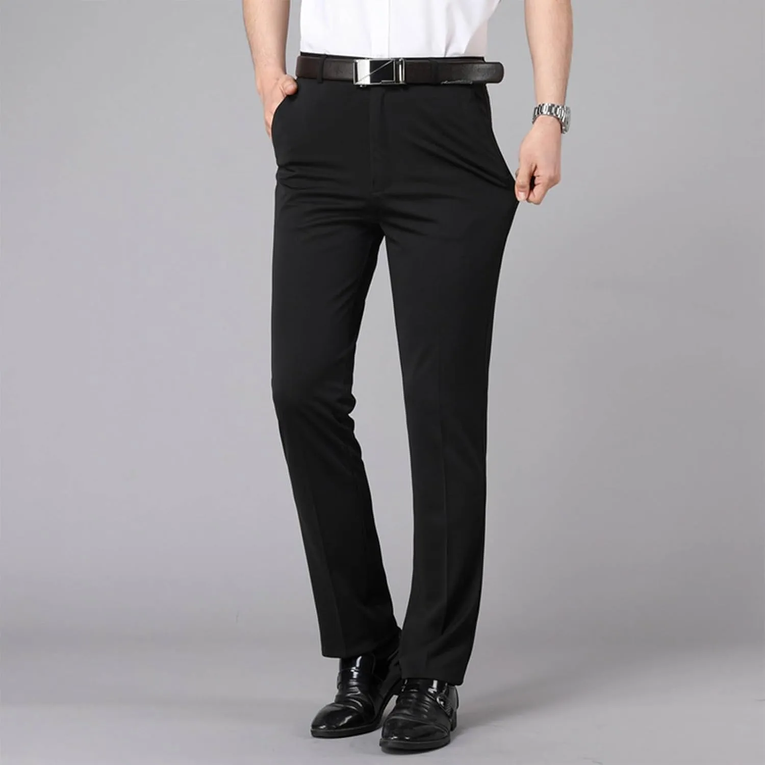 Mens Chinos Pants with Belt Slim Fit Casual Work Pants for Men with Pockets for Office and Daily Wear Slacks