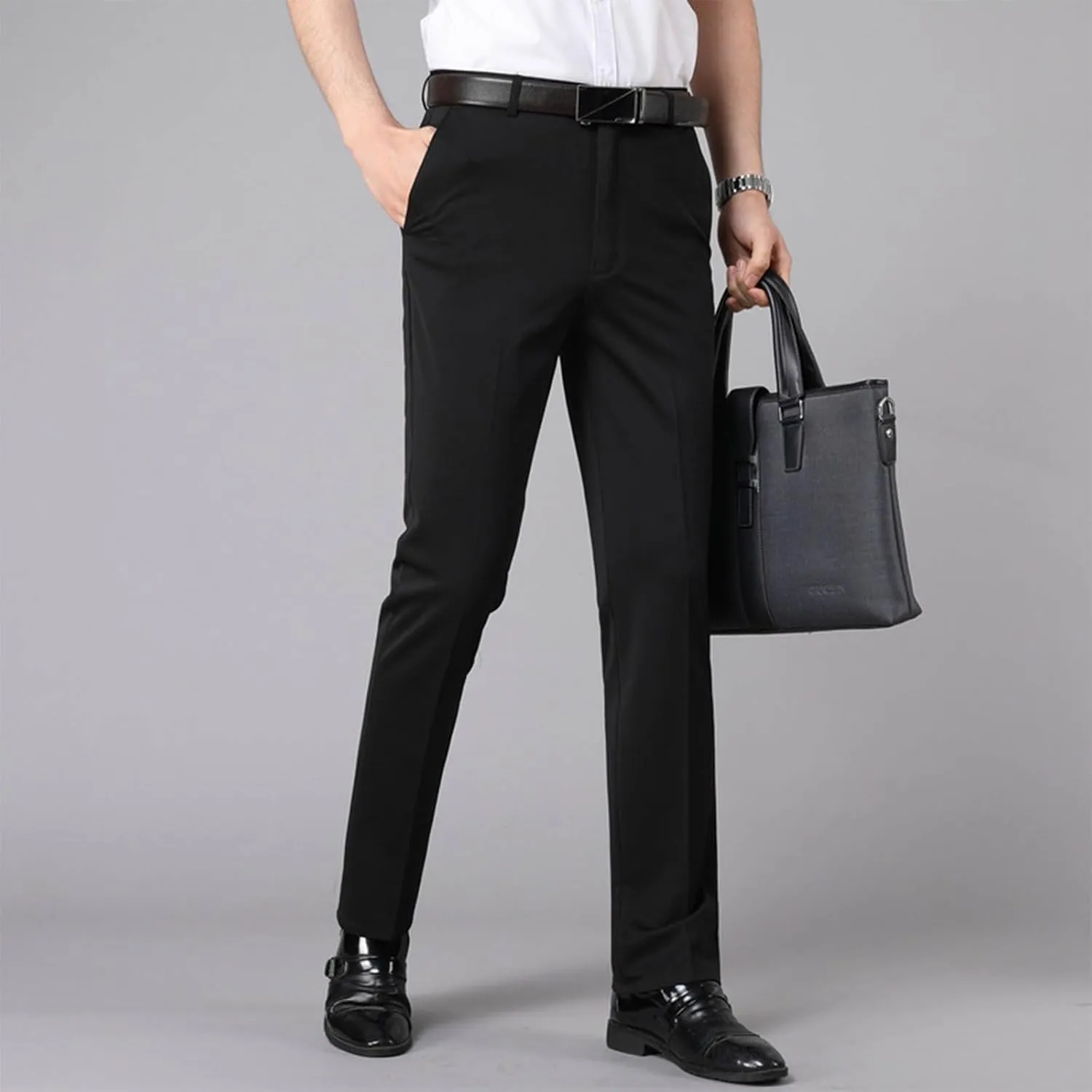 Mens Chinos Pants with Belt Slim Fit Casual Work Pants for Men with Pockets for Office and Daily Wear Slacks