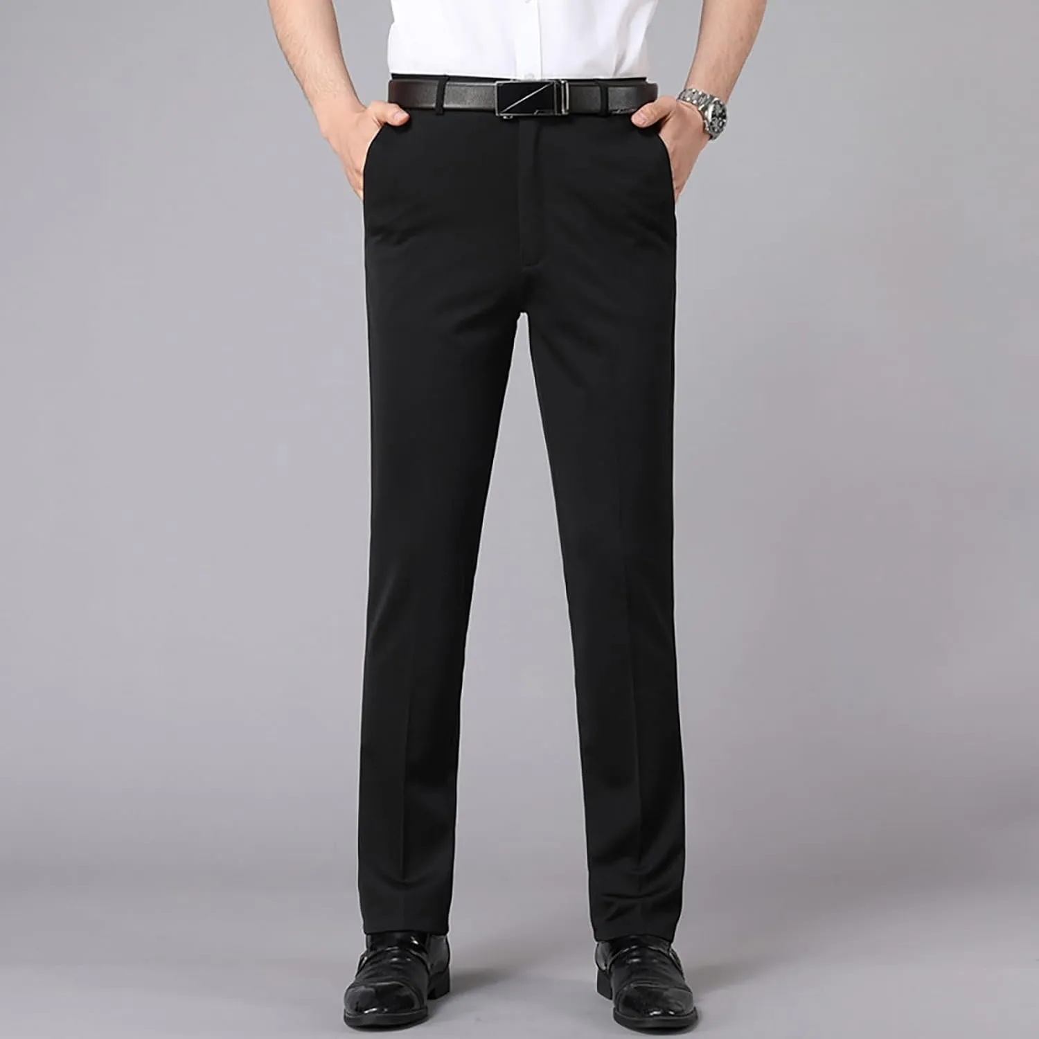 Mens Chinos Pants with Belt Slim Fit Casual Work Pants for Men with Pockets for Office and Daily Wear Slacks