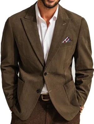 Men's Corduroy Blazer Two Button Formal Blazer for Men Sport Coats with Pockets for Wedding Brown