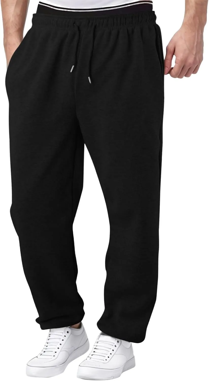 Men's Cotton Casual Pants, Elastic Waist Bottom Sweatpants, Workout High Waist Lightweight Drawstring Summer Yoga Pants