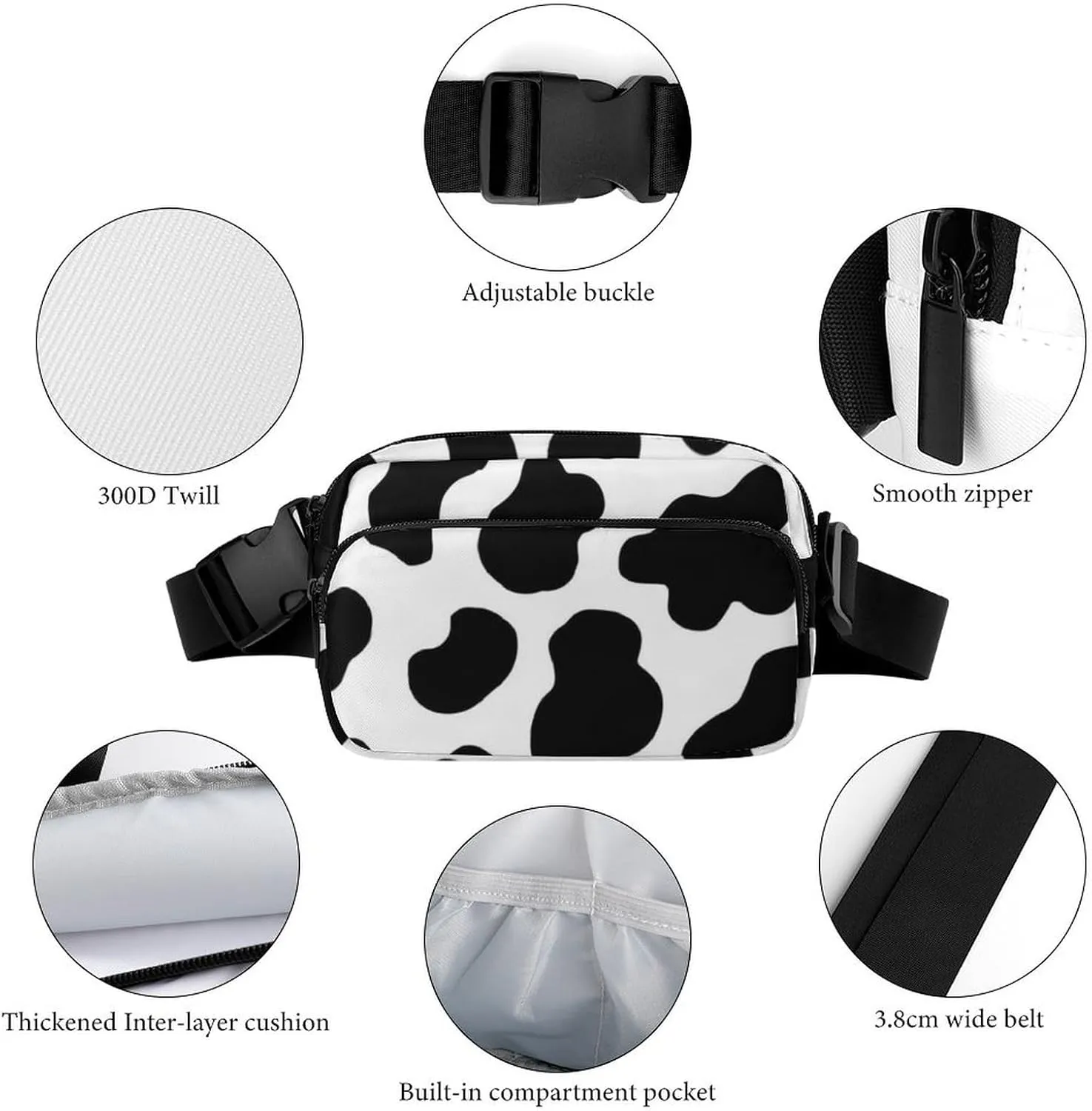 Mens Crossbody Workout Belt Bag Compatible with Cow Print Water-Resistant Fanny Pack for Hiking/Jogging