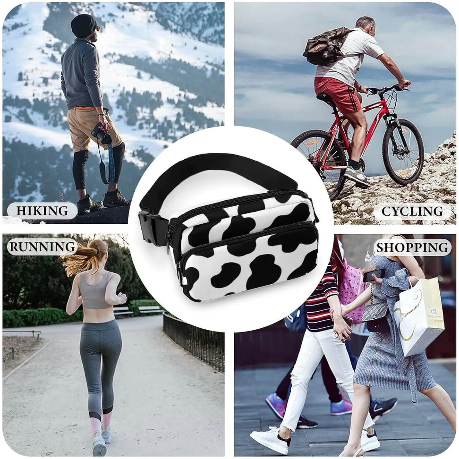 Mens Crossbody Workout Belt Bag Compatible with Cow Print Water-Resistant Fanny Pack for Hiking/Jogging