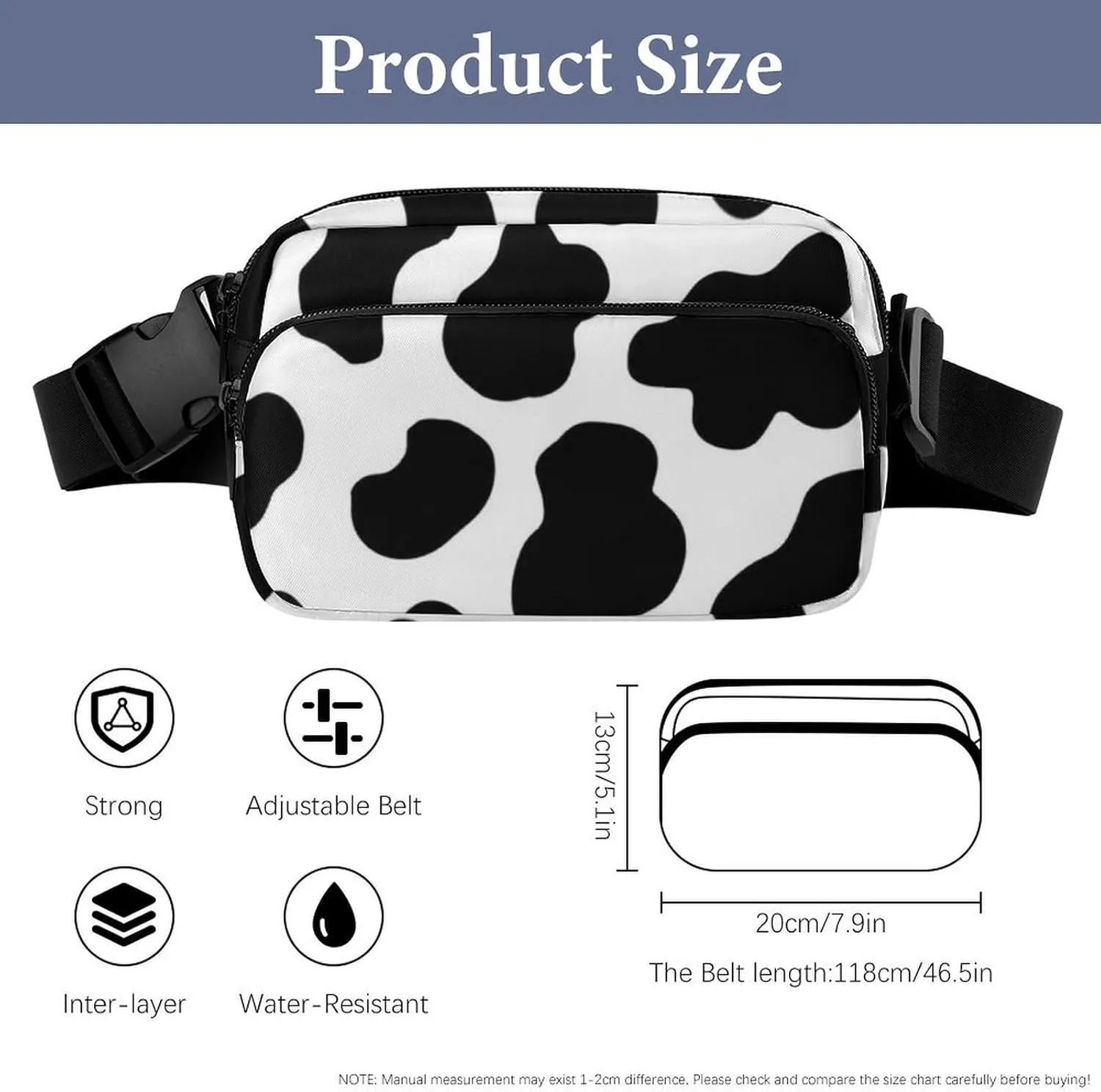 Mens Crossbody Workout Belt Bag Compatible with Cow Print Water-Resistant Fanny Pack for Hiking/Jogging