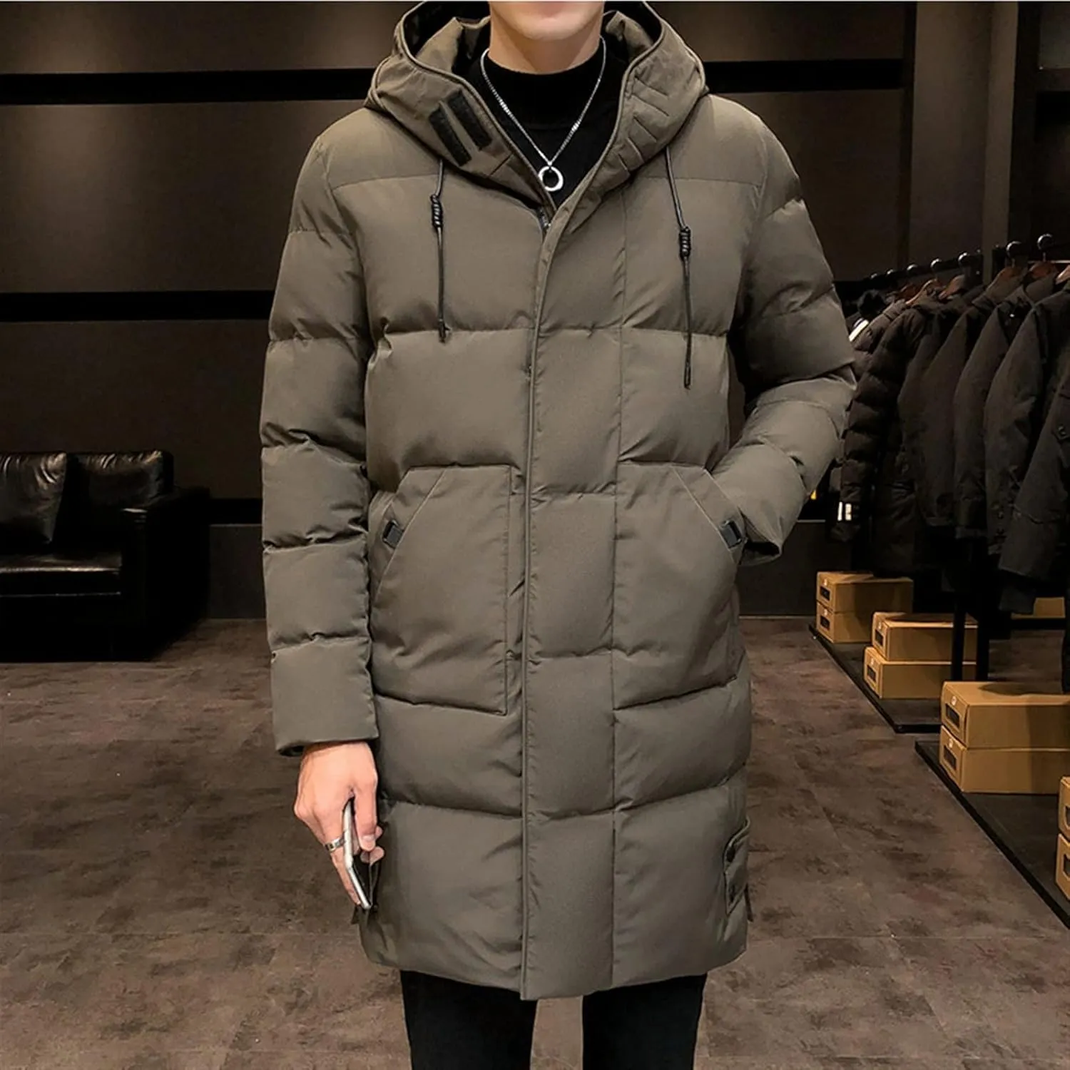 Mens down jacket Men Winter Jacket Coat Long Style Men Hooded Thick Cotton-Padded Jacket Men Coat Male Casual Coats