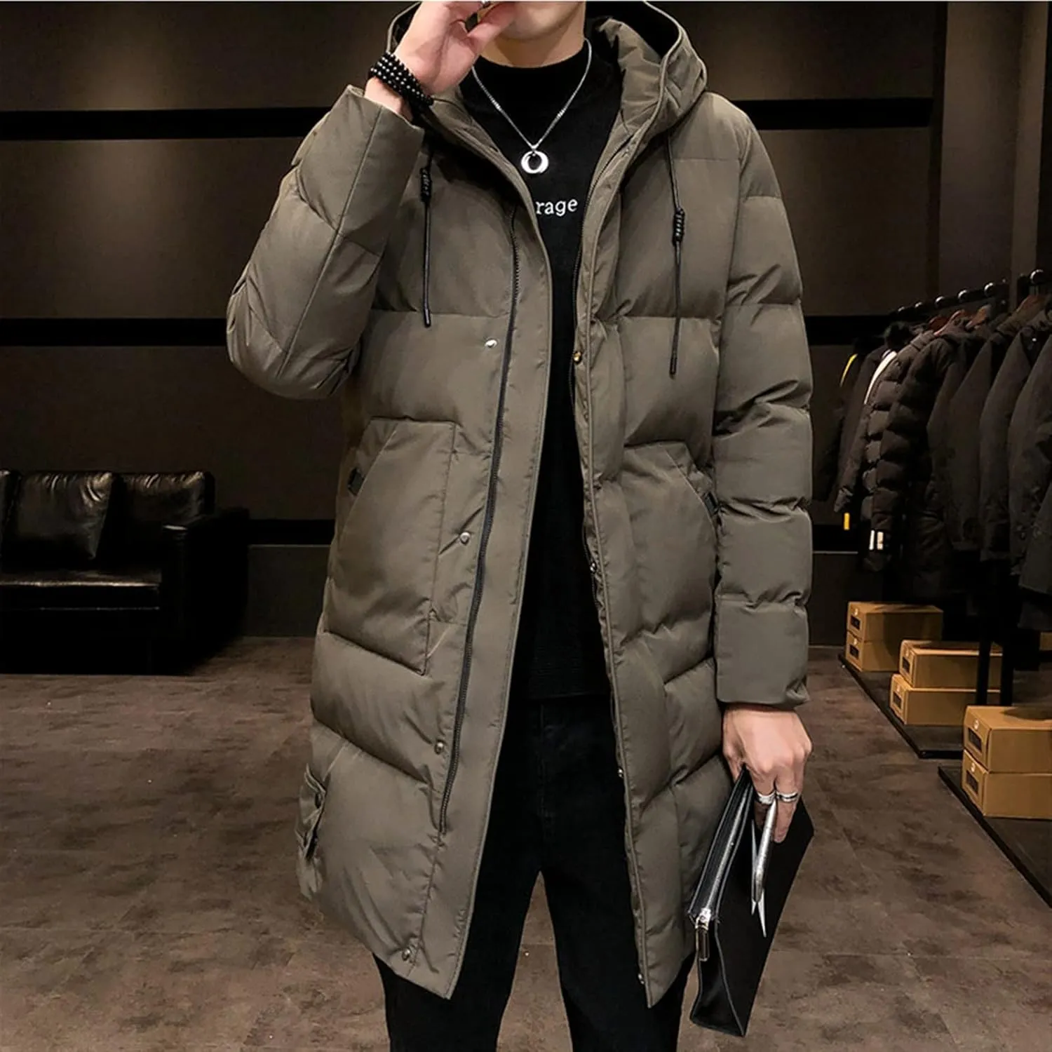 Mens down jacket Men Winter Jacket Coat Long Style Men Hooded Thick Cotton-Padded Jacket Men Coat Male Casual Coats