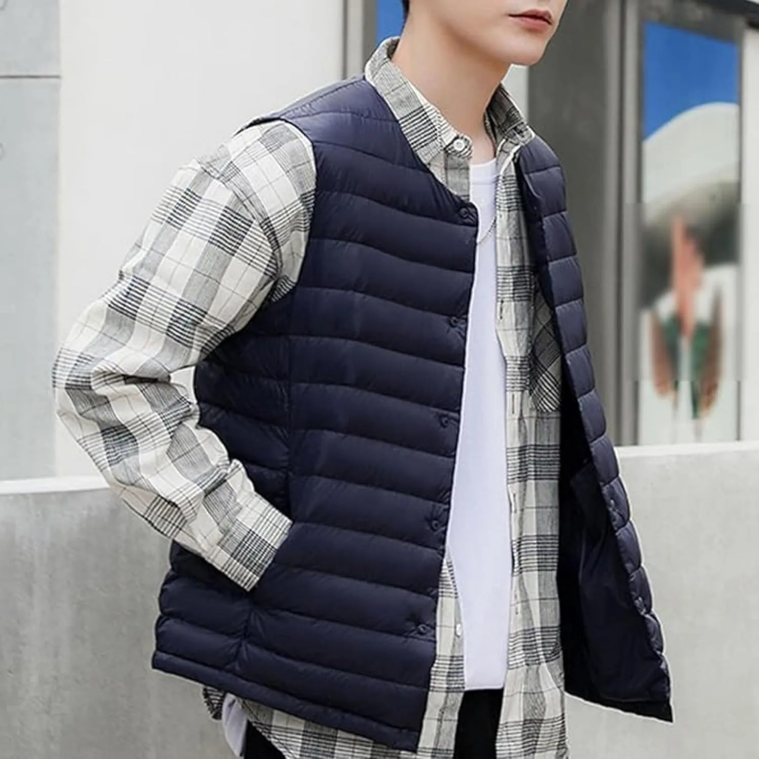 Men's Down Vest Male Collarless Lightweight Puffer Vest Man Winter Warm Quilted Sleeveless Jacket