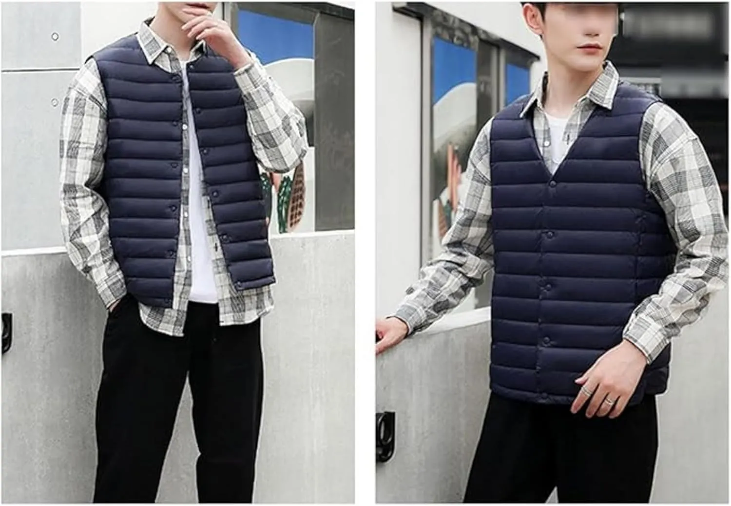 Men's Down Vest Male Collarless Lightweight Puffer Vest Man Winter Warm Quilted Sleeveless Jacket