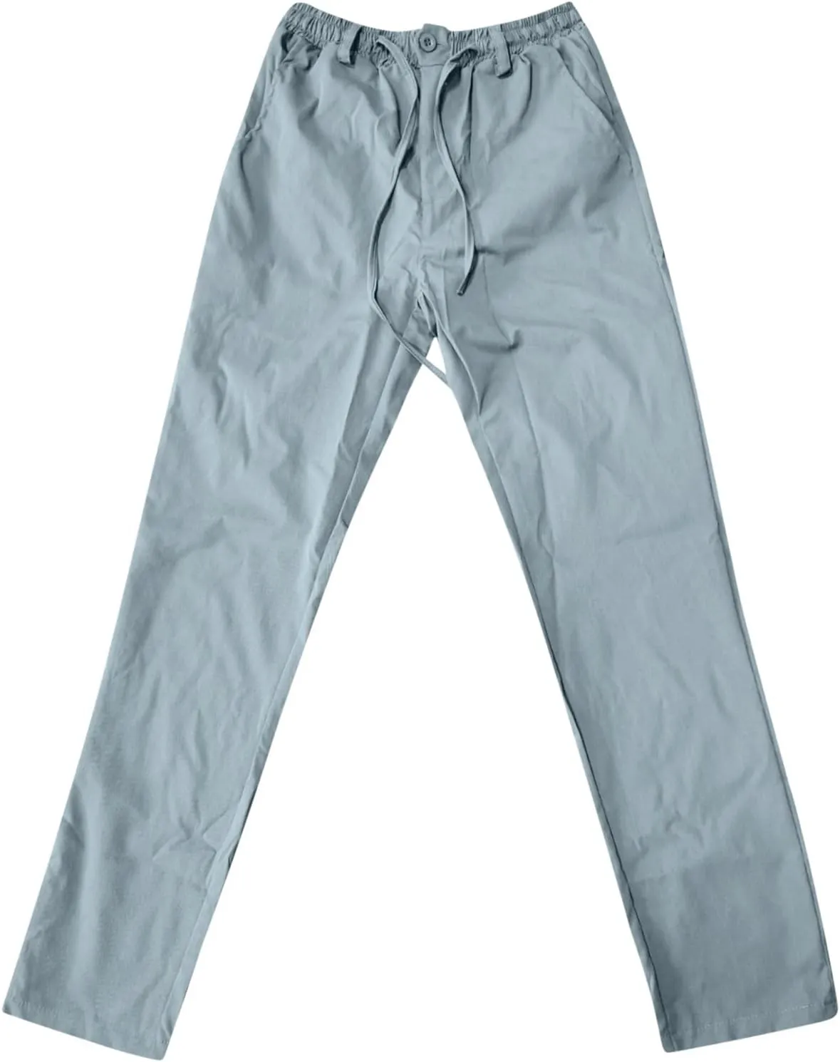 Men's Drawstring Linen Pants, Casual Summer Zipper Solid Color Beach Loose Workout Trousers, Oversized Sweatpants Mens